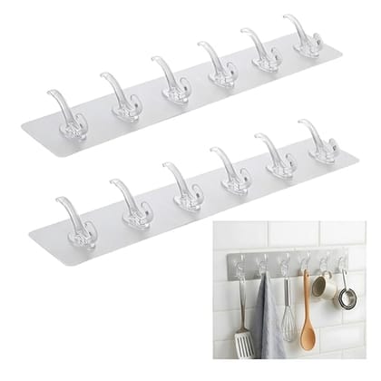 Wall Hanger Hooks for Clothes Hanging | Strong Self Adhesive Wall Hook Strip | Magic Sticker No Drill Hooks for Wall, Kitchen, Bathroom, Door | Cloth Hanging Hooks (Pack of 2)