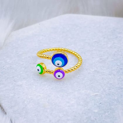 Purple Pink Evil Eye Enamel 18K Gold Copper Adjustable Ring for Women-PURPLE-GREEN