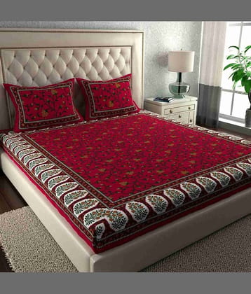 Cosito Cotton 1 Double Bedsheet with 2 Pillow Covers ( Red )