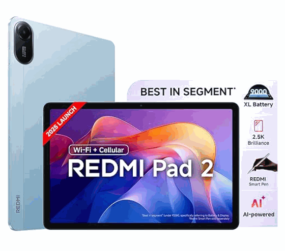 REDMI Pad 2 8 GB RAM 256 GB ROM 11.0 inch with Wi-Fi+4G Gaming Tablet (Sky Blue)
