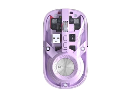 Portronics Toad 8 Transparent Wireless Bluetooth Mouse with Dual Wireless (BT + 2.4 GHz), Rechargeable Battery, Noise-Free Clicking, Show/Hide Desktop, Multi-Device Pair, Adjust Sensitivity - Purple