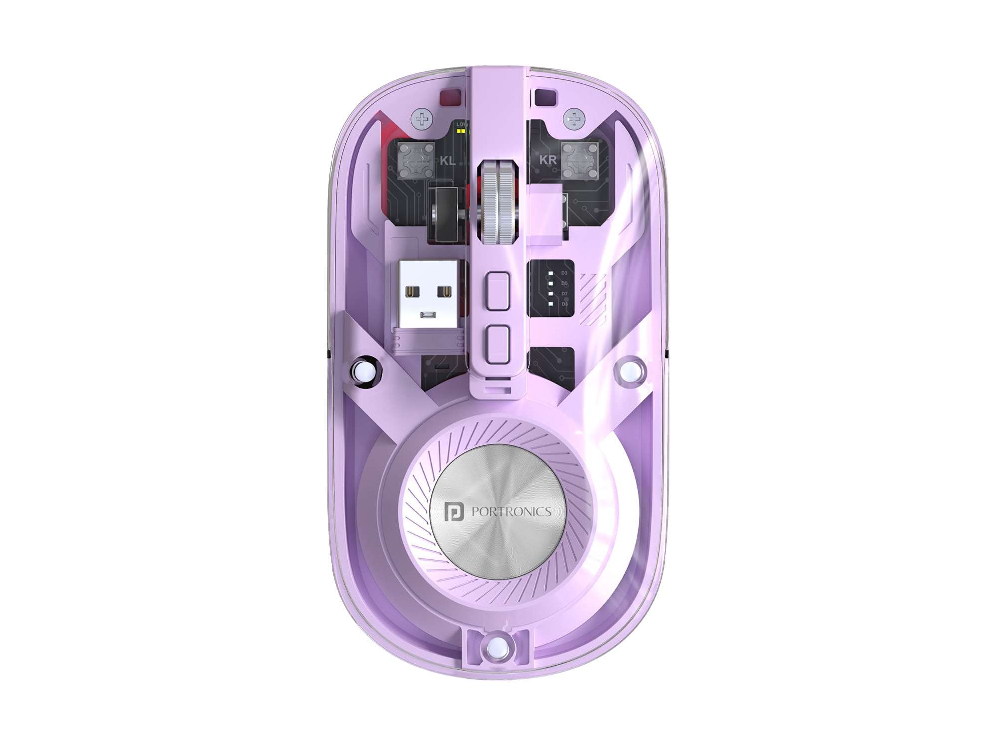 Portronics Toad 8 Transparent Wireless Bluetooth Mouse with Dual Wireless (BT + 2.4 GHz), Rechargeable Battery, Noise-Free Clicking, Show/Hide Desktop, Multi-Device Pair, Adjust Sensitivity - Purple
