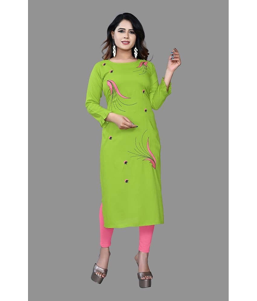 HAYA - Lime Green Rayon Women's Straight Kurti ( Pack of 1 )