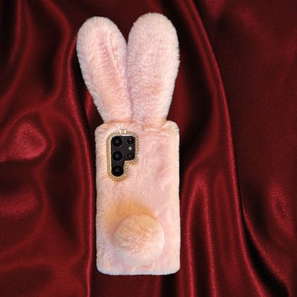 Cute Bunny Rabbit Fur Plush Case-Samsung Galaxy S22 Ultra