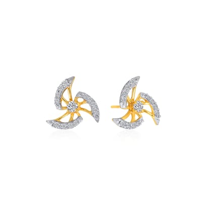 Senco Gold Fashionable Windwheels Diamond Studs (1.8 gram / 0.27 Ct / JK-SI / 18K Yellow Gold)