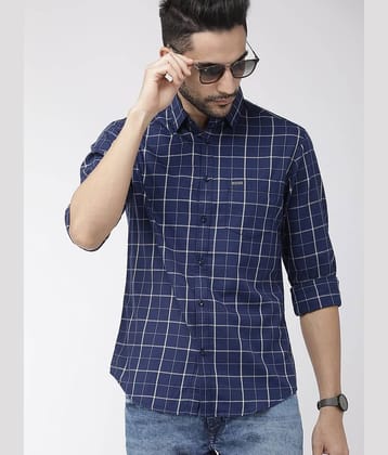 The Indian Garage Co Men Navy Blue & Grey Slim Fit Checked Casual Shirt
