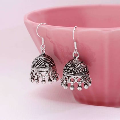 Aesthetic Dome Silver Jhumki Earrings-None / Oxidised Silver