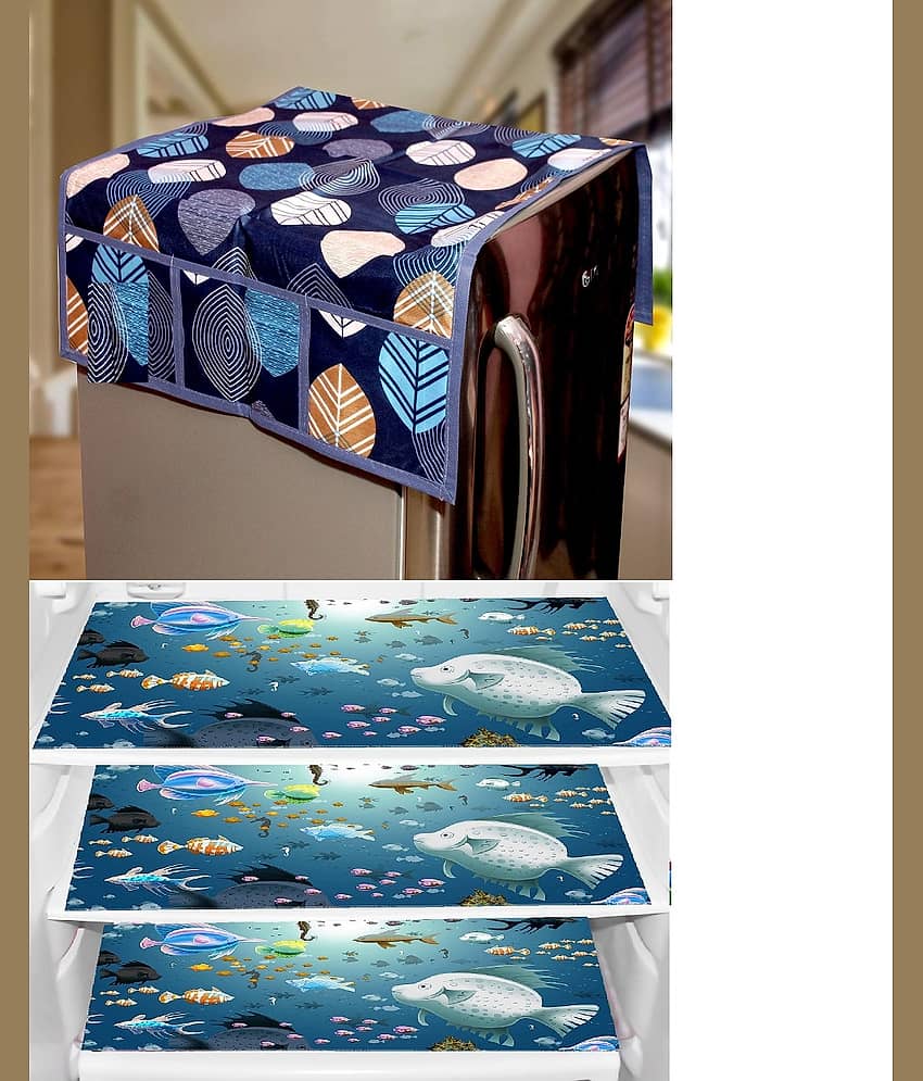 CreadCraft PVC Floral Fridge Mat & Cover ( 40 30 ) Pack of 4 - Multicolor
