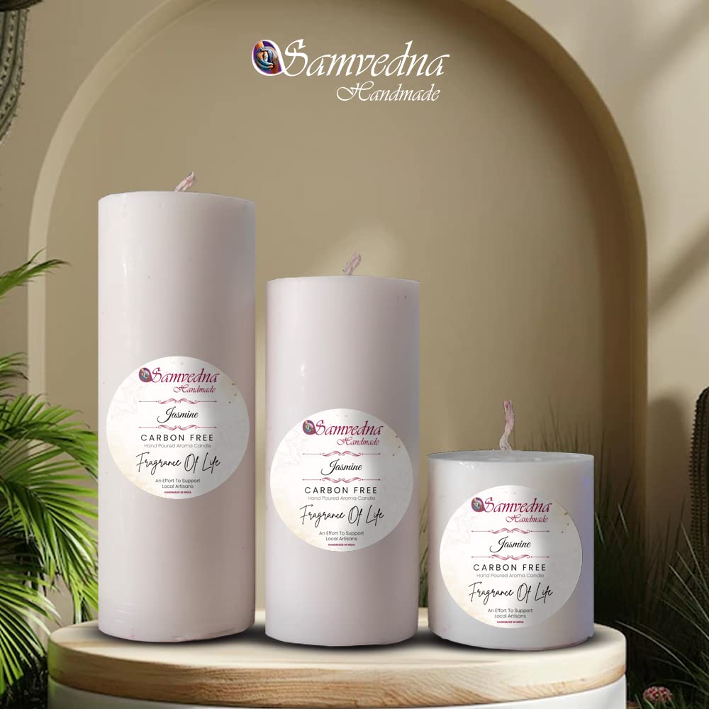 Samvedna Handmade || Set of 3 Cylindrical Paraffin Candles || Long Burning || Soothing White Color || Amazing Fragrance.