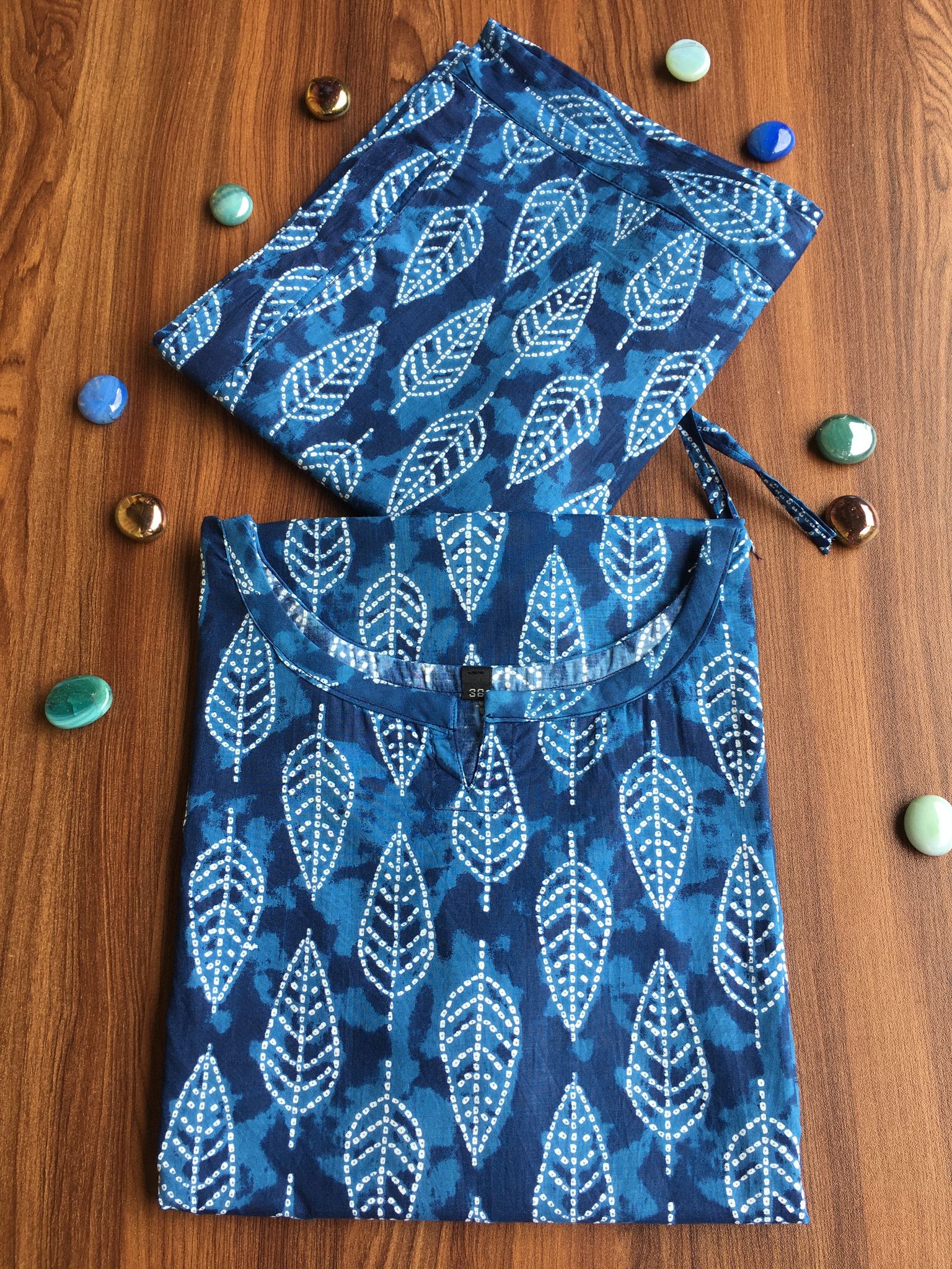 Blue Petals - Cord Set - Pure Cotton-38 - M