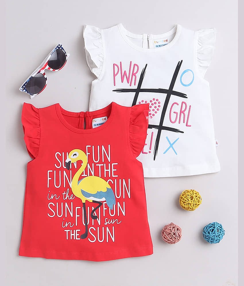 BUMZEE Pack of 2 Baby Girls Cotton T-Shirt ( Pink )