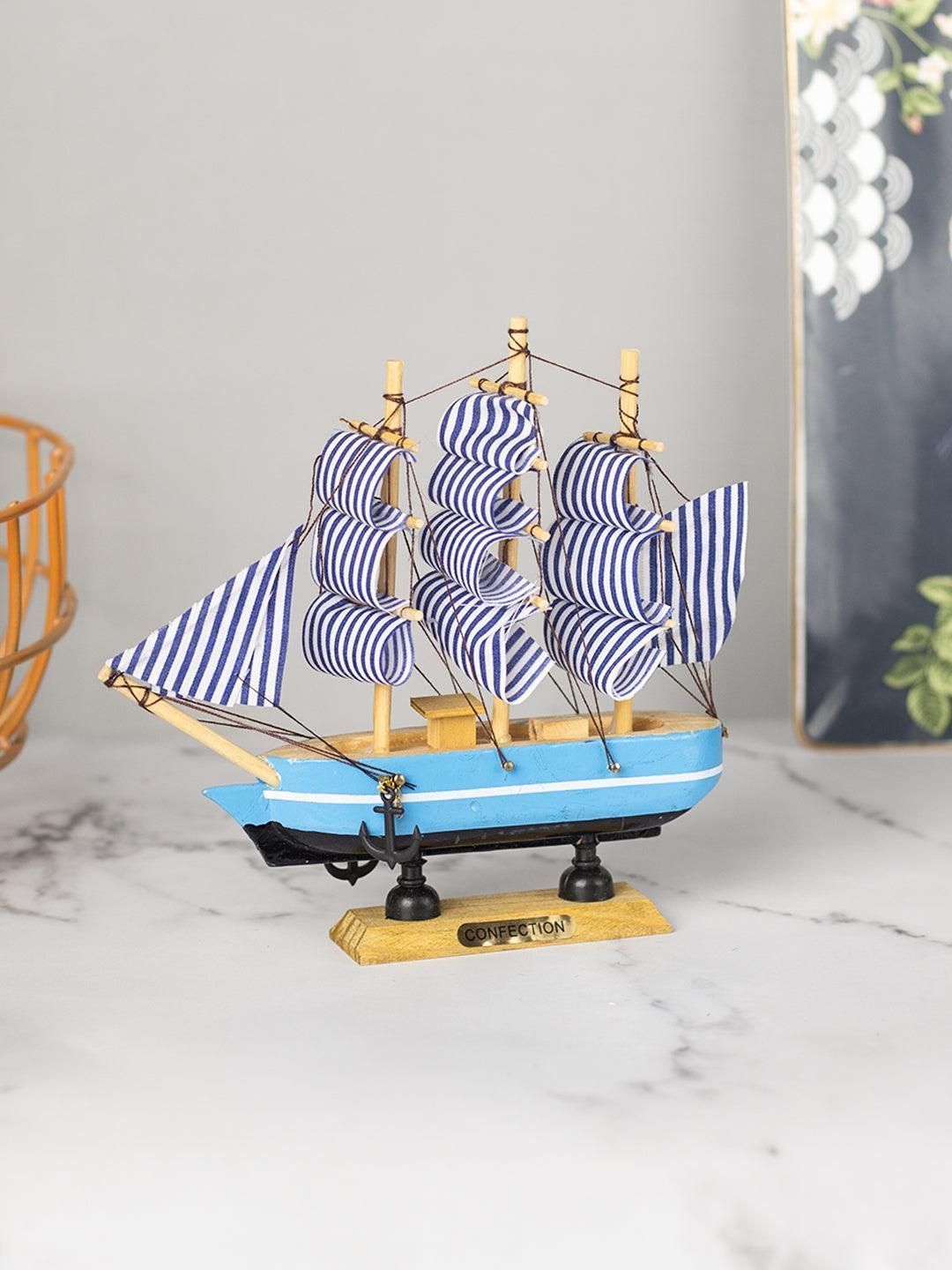 Blue Wooden Marine Nautical Sailing Boat Ship Ornament