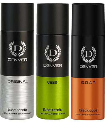 Denver Blackcode Original, Goat & Vibe 150 Each Deodorant Spray for Men 450 ml ( Pack of 3 )