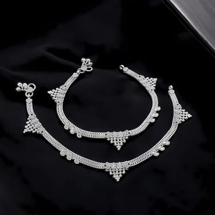 Indian Wedding Real Silver CZ Anklets Ankle Pair 10.3"