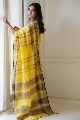 Marigold Linen Saree-free size