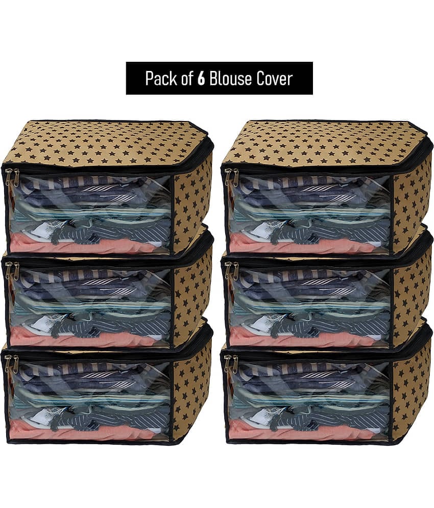 SH. NASIMA 6 Pieces Non Woven Blouse Cover 6 Set, Beige Star