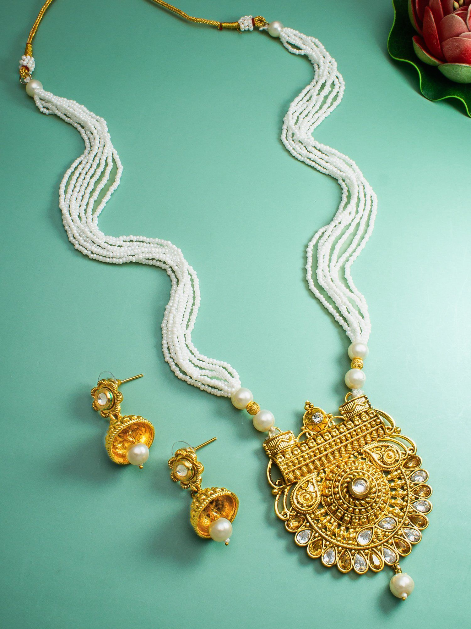 Morison Golden Splendor Necklace Set with Earrings  Shine Like a Star