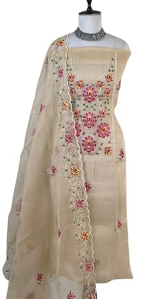 Kota Doria Dress Material Biscuit Beige Floral Buti
