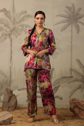 Garden Fresh Floral Green Co-Ord Set-GREEN / M