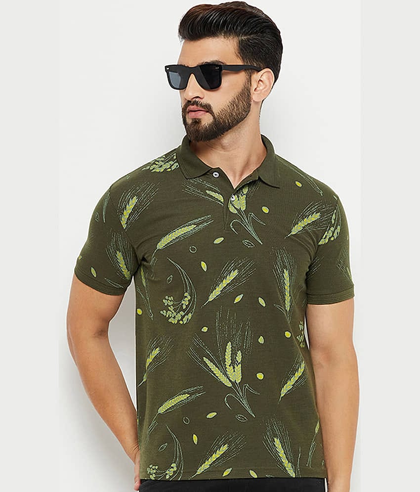 GET GOLF Pack of 1 Cotton Blend Regular Fit Printed Half Sleeves Men's Polo T Shirt ( Olive )