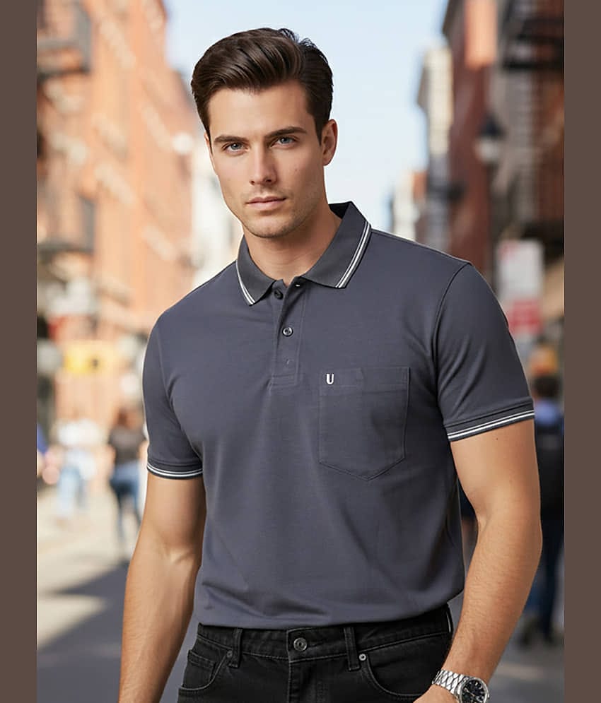 UNIBERRY Men Cotton Blend Regular Fit Solid Polo T Shirt ( Purple )