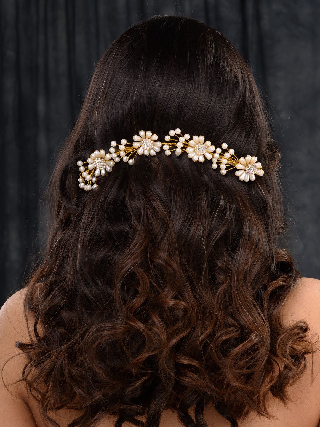 Gold Toned White Pearl Embellished Tiara For Girls & women