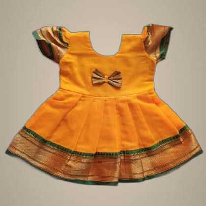 Mom And Me Yellow Acrylic Cotton Frock (0-3 Months) | Soft & Breathable | Casual Wear
