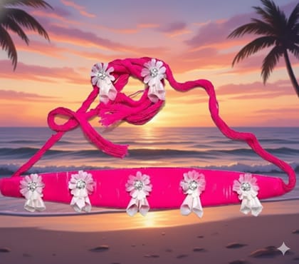 PUSPA HANDICRAFTS WORLD  Neck and ChickPUSPA HANDICRAFTS WORLD Handmade Neck and Chick Jewelry Set | Pink Thread Choker with White Floral Drops | Traditional & Festive Wear