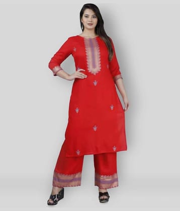 MAUKA - Red Straight Rayon Women's Stitched Salwar Suit ( Pack of 1 )