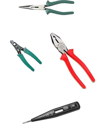 Taparia Set of 4 Hand Tool Combo (Plier 210mm/Long Nose Plier/Wire Stripper/Digital Tester(MDT-81)