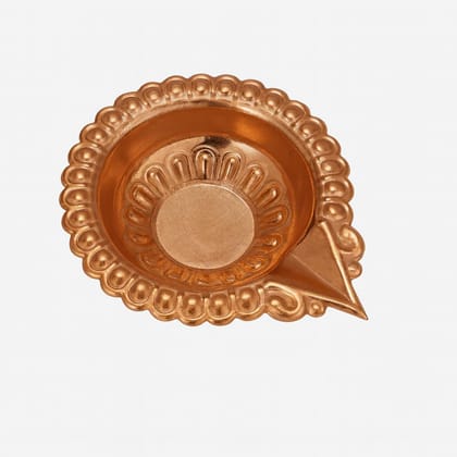 Copper Diya for Puja (Pack of 2) � Traditional Oil Diya / Deepam with Petal-Shaped Border & Pointed Spout � Copper Akhand Diya Oil Lamp for Daily Puja, Religious Rituals & Home Decor