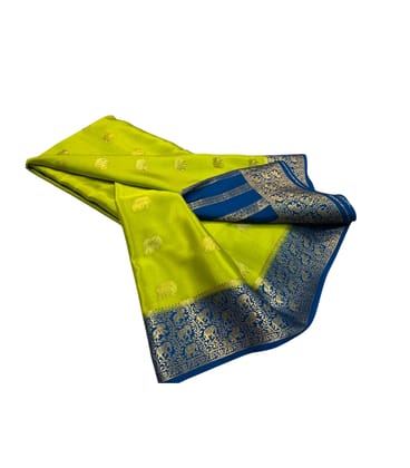 Green and Blue Crepe Silk Blend Saree with Blouse Piece
