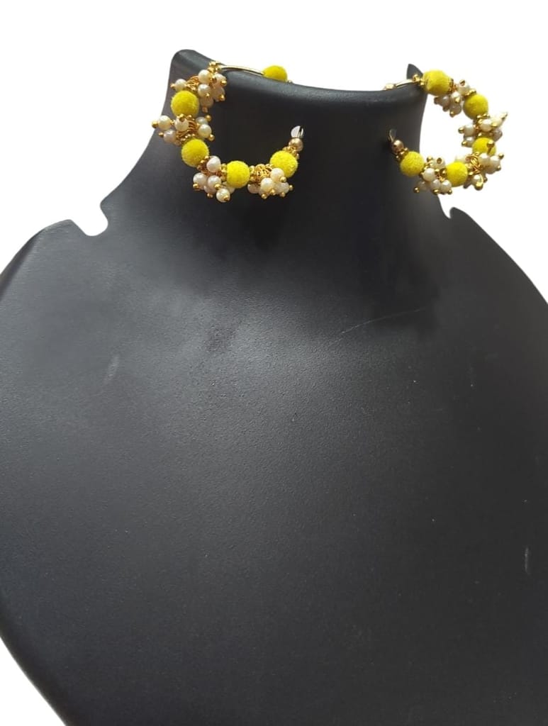 Designer Yellow Velvet Pearl Hoop Earrings