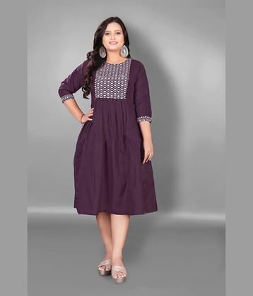 Hetsa Women Cotton Blend Embroidered Anarkali Kurti ( Purple )