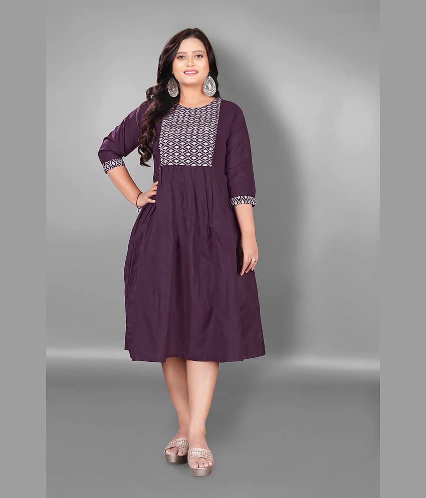 Hetsa Women Cotton Blend Embroidered Anarkali Kurti ( Purple )
