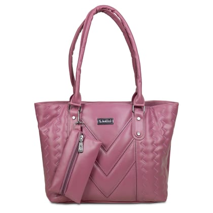 Jothi CrestVale Premium Womens Handbag | Multi-Compartment Synthetic Leather Tote | Stylish V-Pattern Finish | Water-Resistant | Soft Base | Pink