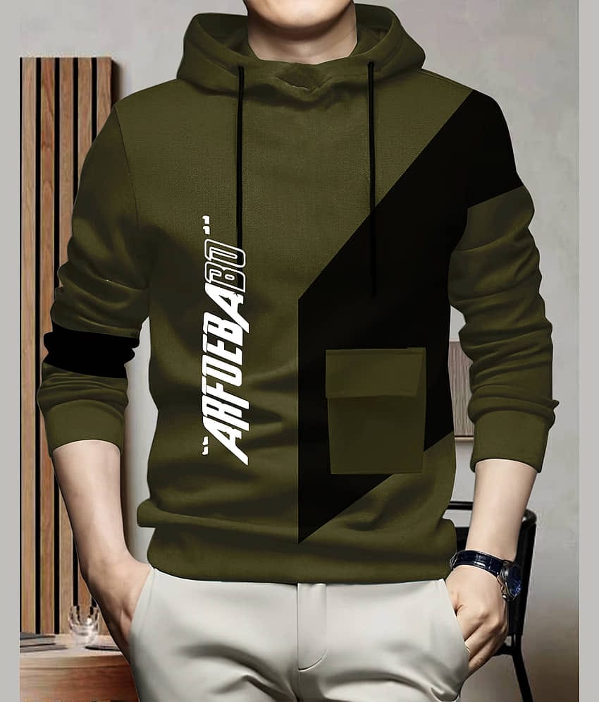 AOOSH Cotton Blend Regular Fit Printed Full Sleeves Men's Hooded T-Shirt - Teal Blue ( Pack of 1 )