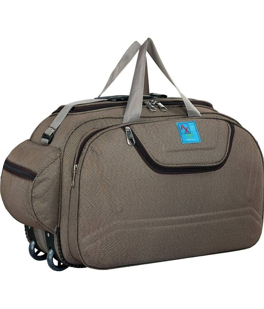 AXEN BAGS - 55 Ltrs Brown Polyester Duffle Trolley