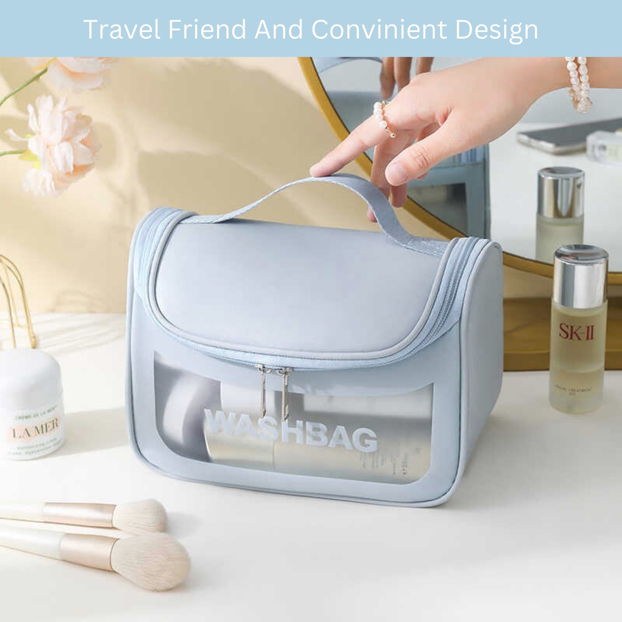 Allure Transparent Travel Toiletry Bag - Blue-White