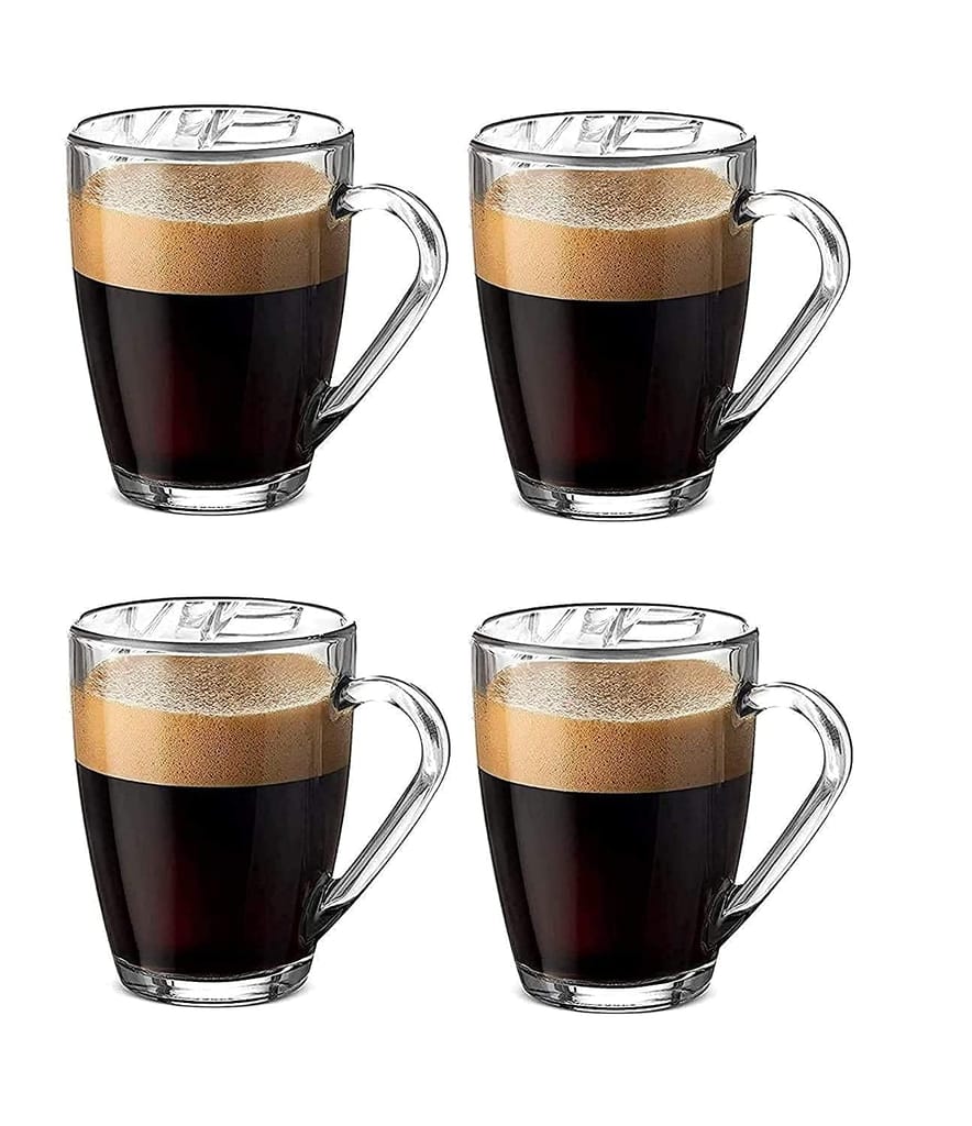 Glass Tea Cup 210 ML, Modern Glass Coffee Mug with Convenient Solid Handle Perfect for Milk, Smoothies, Green, Lemon Tea Beverage Hot & Cold Drink