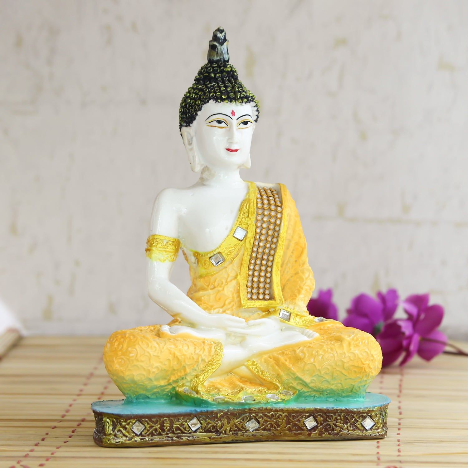 Orange Buddha Decorative Showpiece - 24 cm