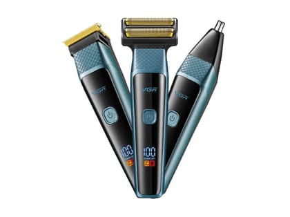VGR VL-366 Multipurpose 3-in-1 Grooming Kit: Beard Trimmer, Shaver & Nose Trimmer Trimmer 90 min Runtime 6 Length Settings (Blue)