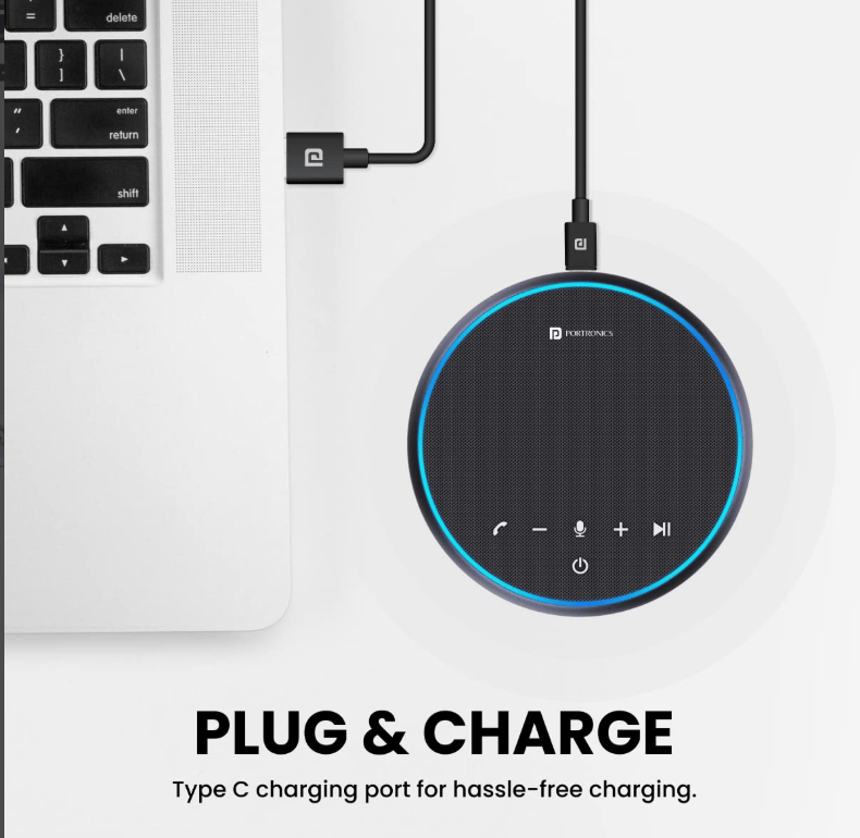 Portronics Talk One Noise Cancellation Conference Speaker with 5M Microphone Coverage, 360 Voice Coverage for Zoom, Skype, Meet, Webinar, Conference Calls(Black)Portronics Talk One Noise Cancellation Conference Speaker