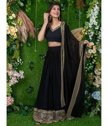 kedar fab Black Georgette Circular Semi Stitched Lehenga Single