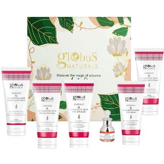 Globus Naturals Anti Acne Glycolic Valentine Gift Box For Him & Her- Set of 6 Face Wash 100ml, Face Cream 100ml, Face Scrub 100ml, Face Pack 100ml, & Face Serum 30ml, Chocolate box