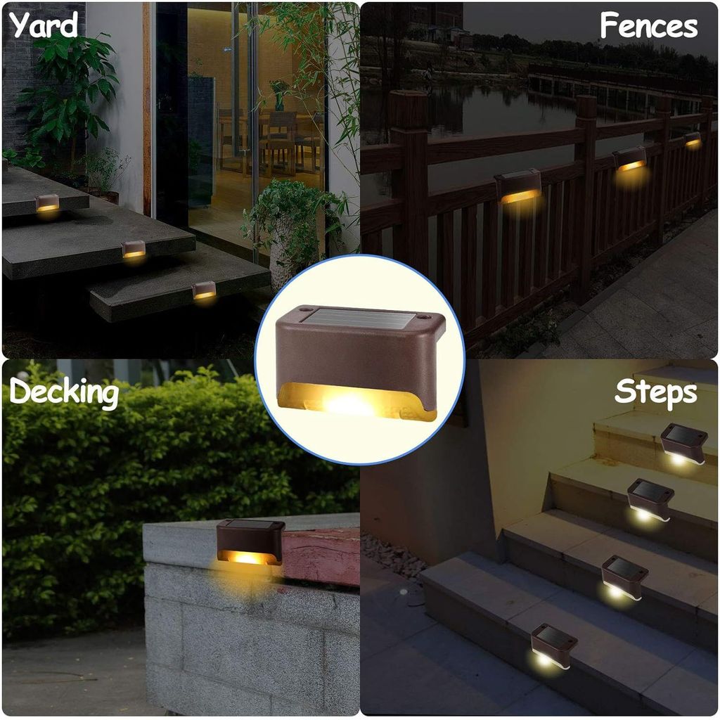 Solar Deck Lights Outdoor, 4 Pack Led Solar Step Light Waterproof for Outdoor Deck, Stairs, Fence, Yard, Patio, Path and Driveway (Warm White)