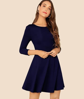 Sheetal associates Women Polyester Blend Solid Fit & Flare Dress ( Blue )