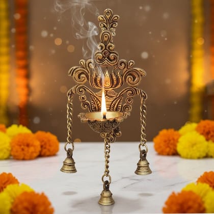 Brass Wall Hanging Kamal Bell | Temple Door Decor, Height : 12.5 Inch (BSMAS1793 C)