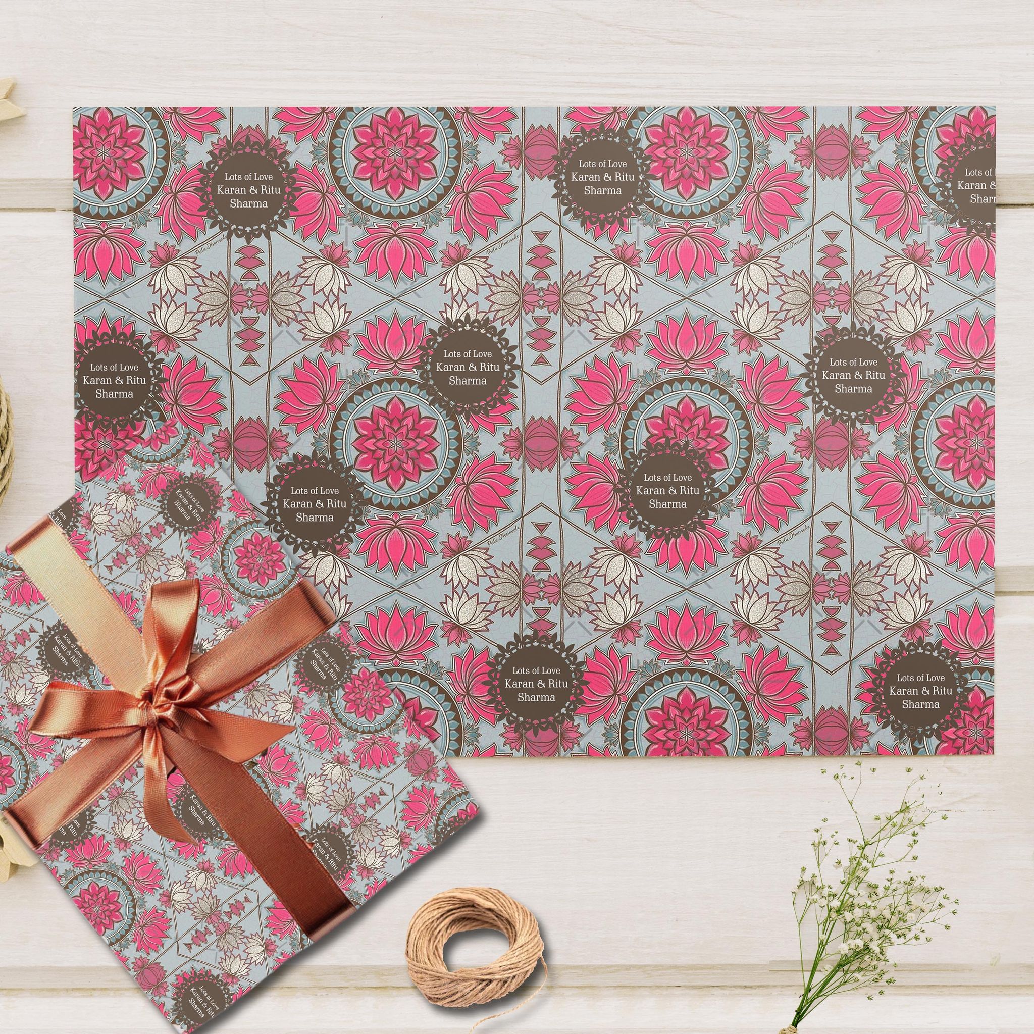 Custom Happy Diwali Gift Wrapping Paper - Lotus Breeze Theme-Set of 10 sheets