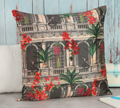 India Circus Pretty Monkey Mischief - Blended Taf Silk Cushion Cover - 16 X 16 Inch